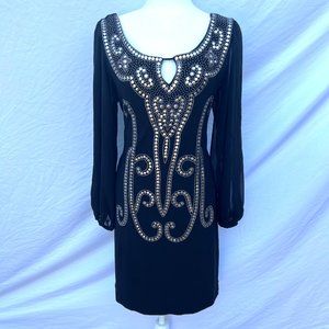 Black Mini Dress with Silver Design and Balloon See Through Sleeves